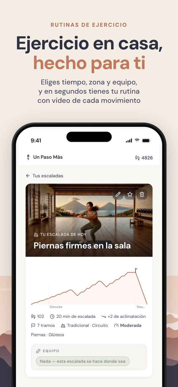Rutinas de ejercicio en casa en la app Un Paso Más